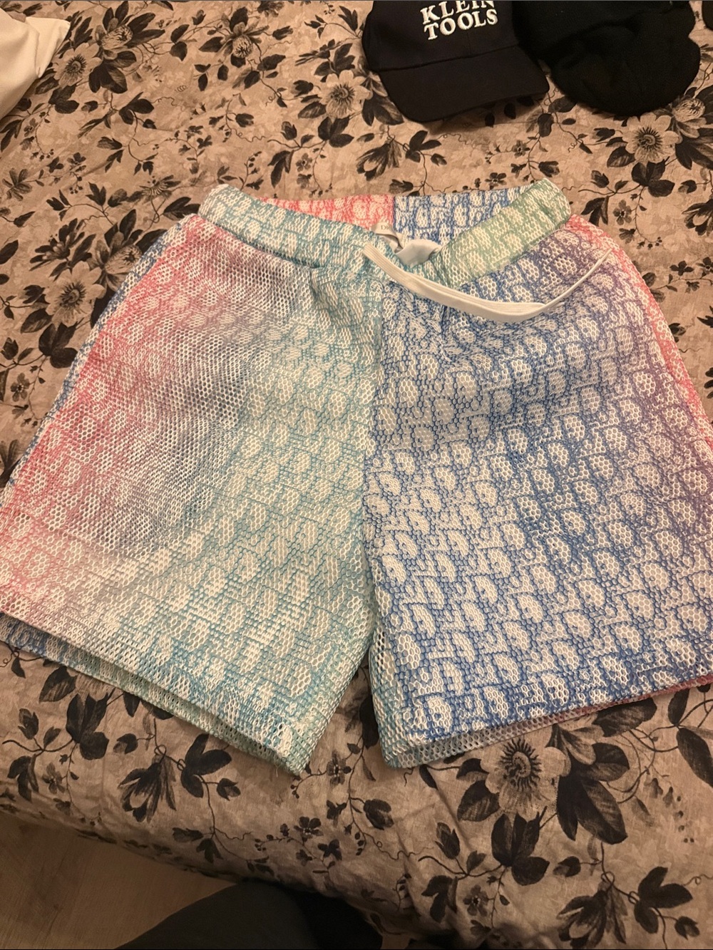 Dior Pastel Multicolor Logo Knit Drawstring Shorts